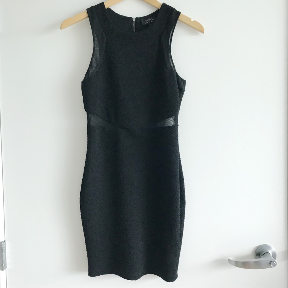 Topshop Black Mini Dress with Sheer Panels